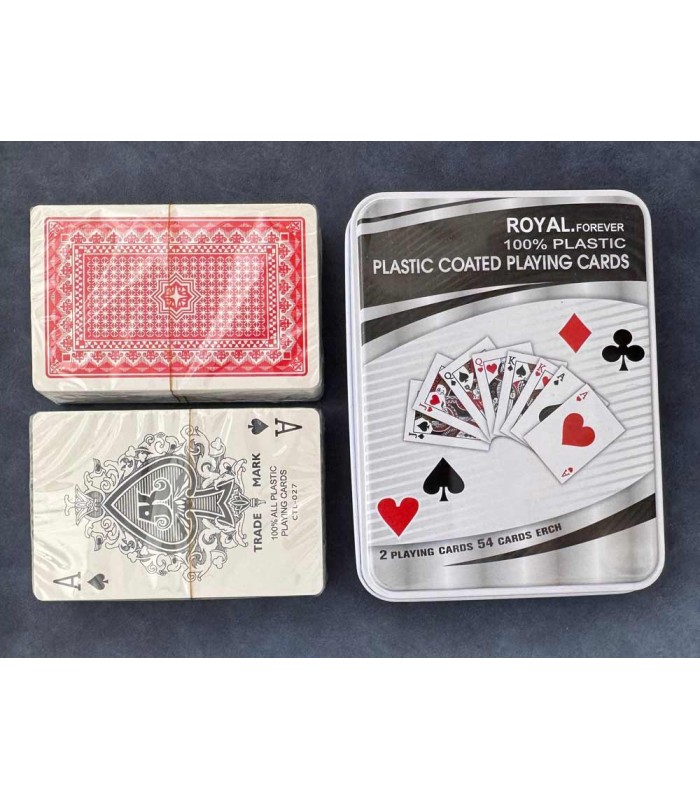 کارت بازی رویال جعبه فلزی جفتی Playing Card Royal