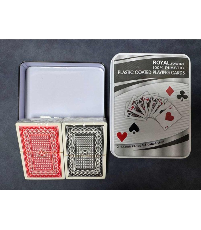 کارت بازی رویال جعبه فلزی جفتی Playing Card Royal